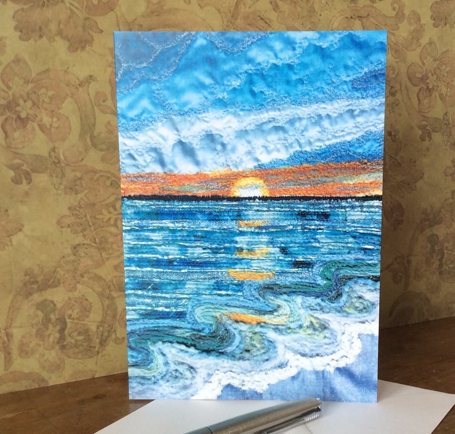 Sunset seascape blank card. 