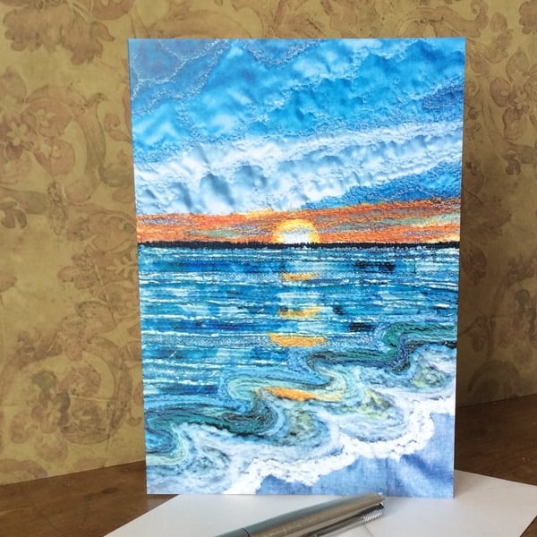 Sunset seascape blank card. 