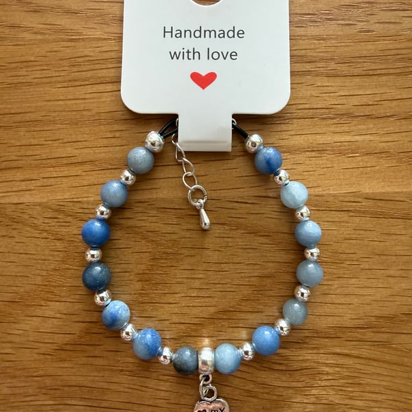 Blue Aventurine bracelet with ‘love my cat’ charm