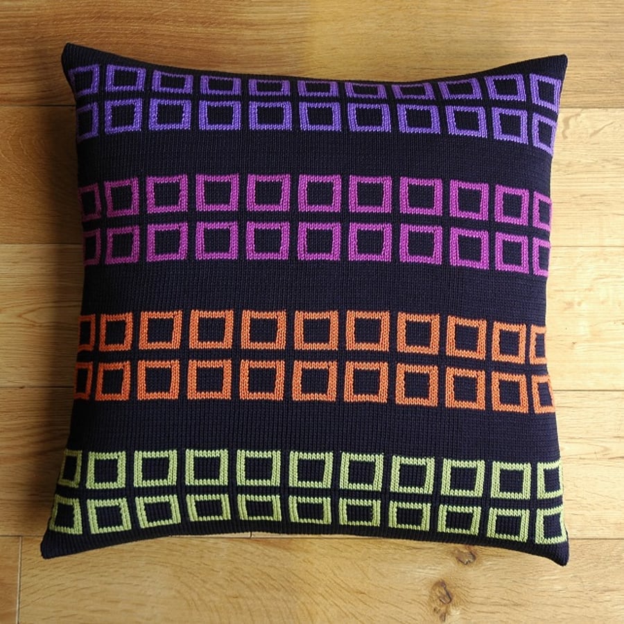 Squares knitted cushion  Dark navy.