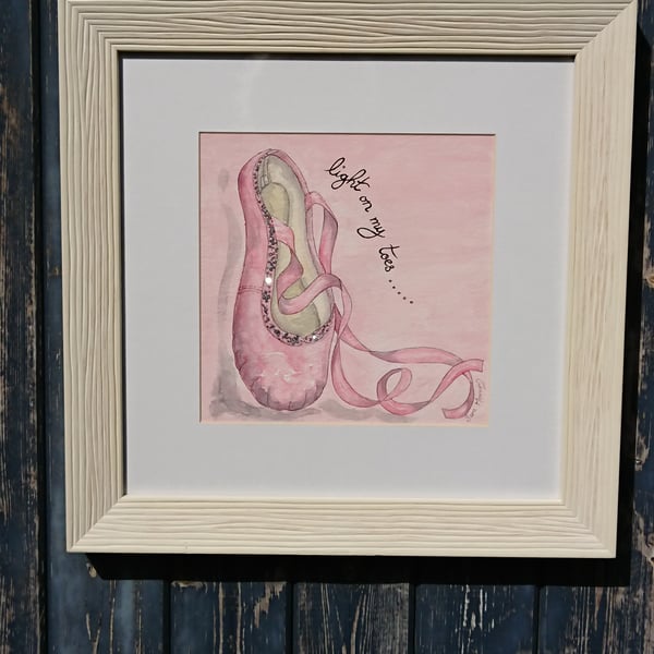 Pink ballet shoe original watercolour painting