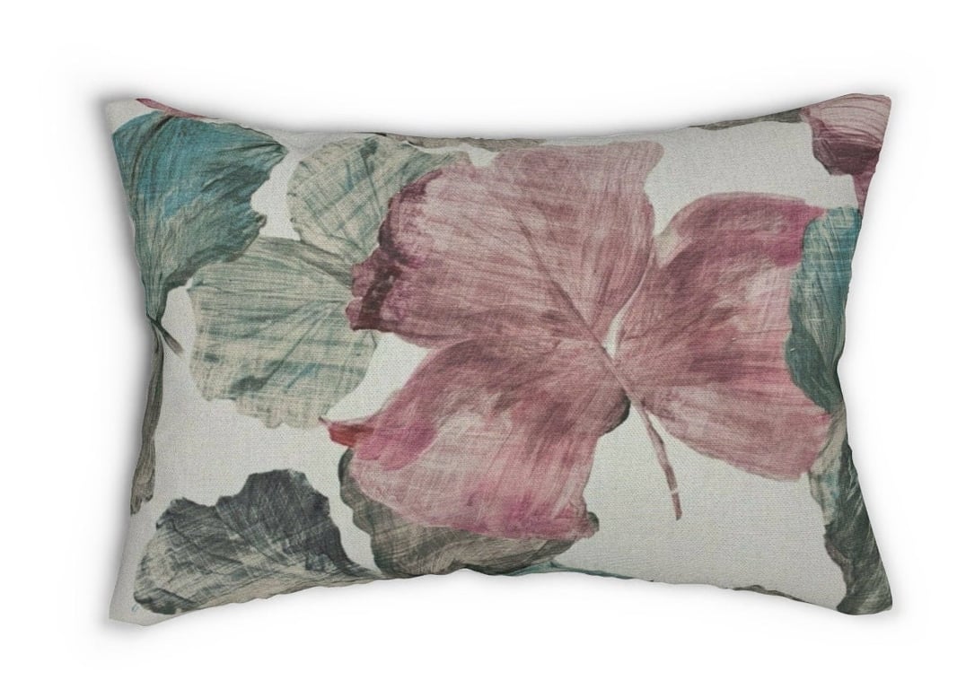 Lumbar Cushion Cover Tropical Flower Pink Grey Green Cotton Home Decor