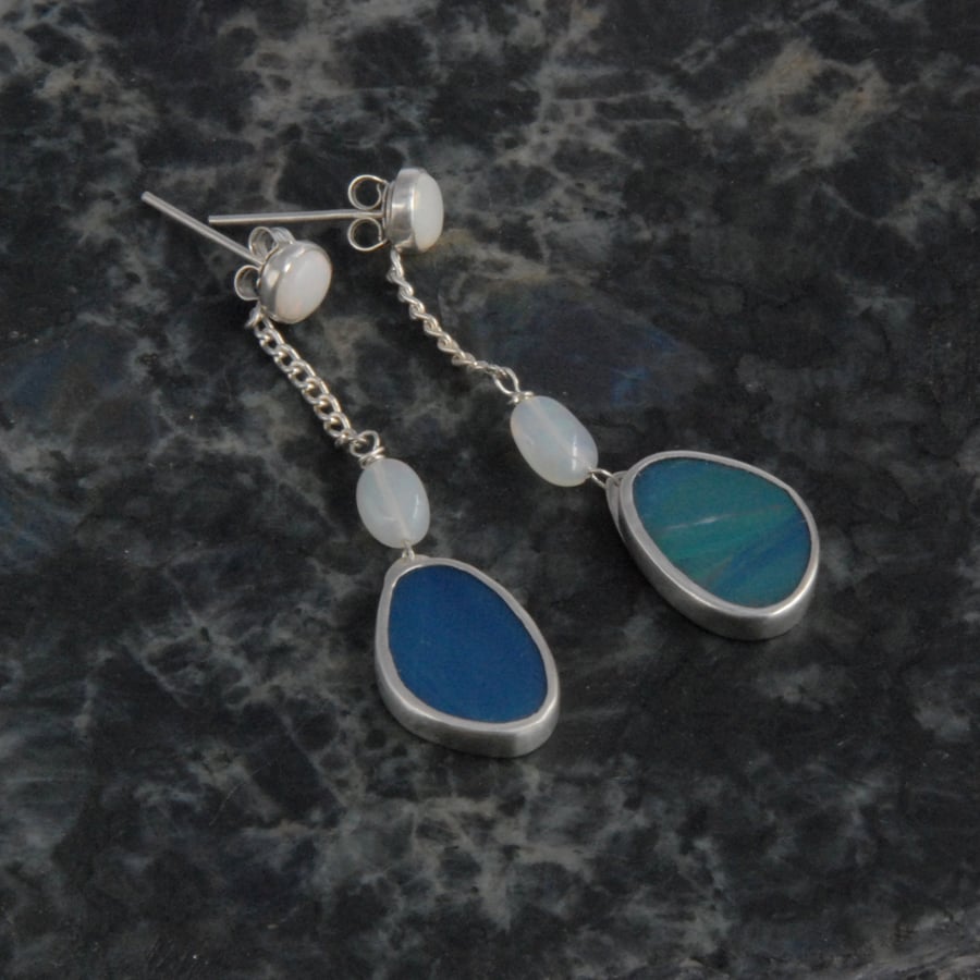 Sterling silver and blue opal earrings