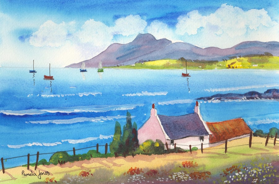  Croft, Brodick Bay, Isle Of Arran, Original Watercolour, in 14 x 11 '' Mount