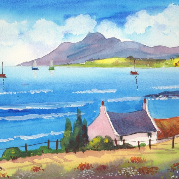  Croft, Brodick Bay, Isle Of Arran, Original Watercolour, in 14 x 11 '' Mount