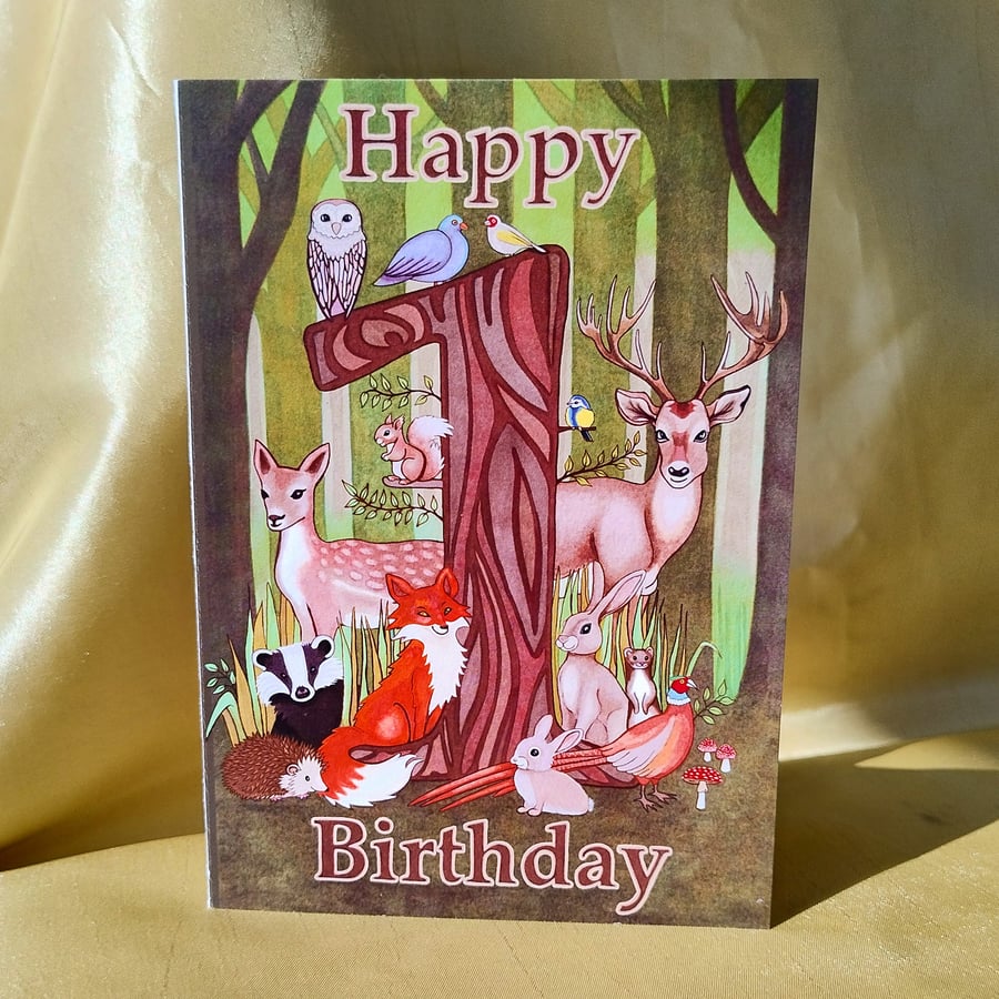 1st Birthday Card Forest Woodland Animals First Birthday Card 