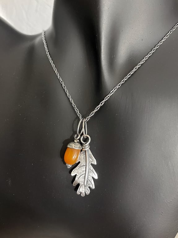 Oak leaf and acorn pendants and chain sterling silver