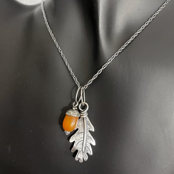Oak leaf and acorn pendants and chain sterling silver