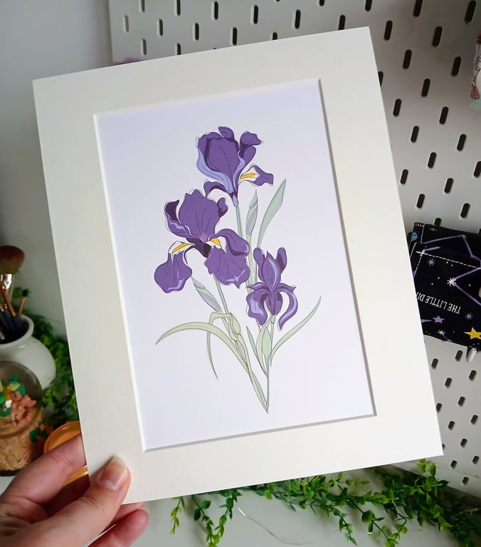 Iris Flower Print, Hand drawn wall art, digital floral artwork