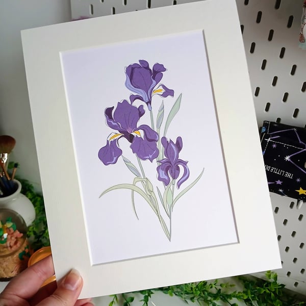 Iris Flower Print, Hand drawn wall art, digital floral artwork