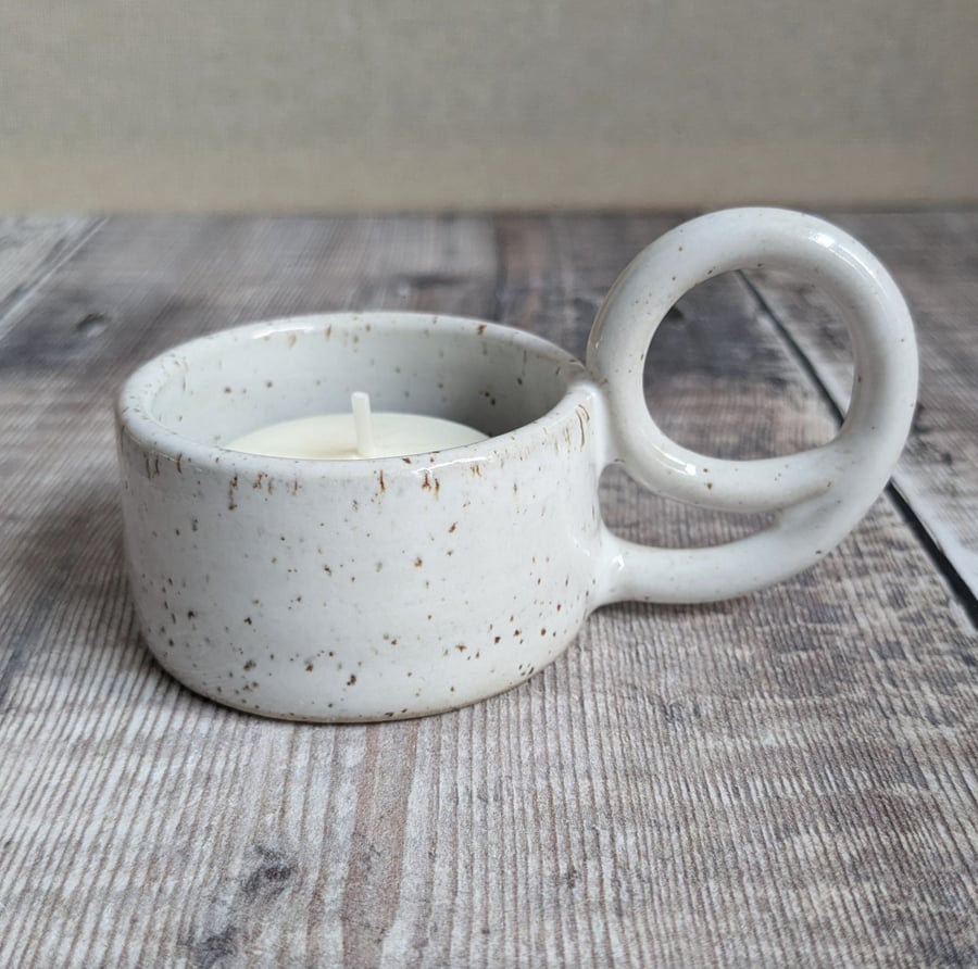 White speckled ceramic tealight holder