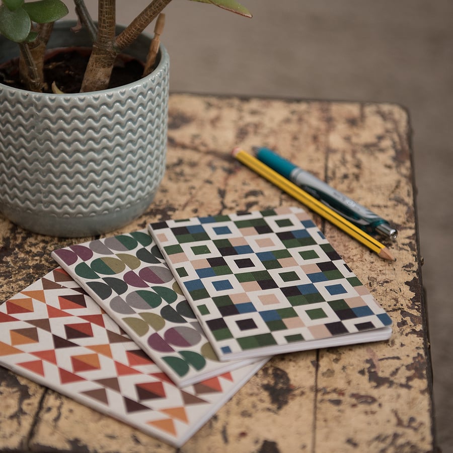 ARC02 Pack of three A6 pocket notebooks with graphic pattern covers