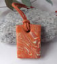 Bright orange rectangular polymer clay pendant  - Image 1