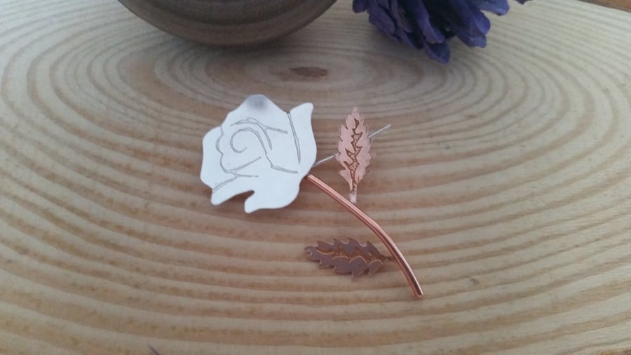 Sterling Silver and Copper Rose Brooch