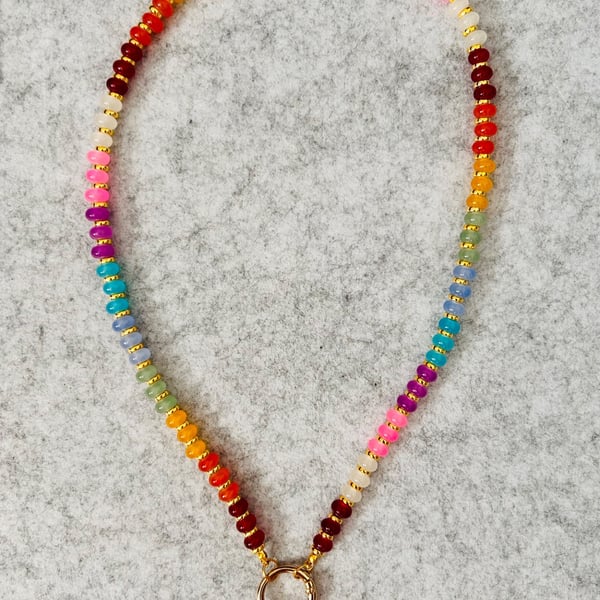 Colourful beaded necklace with heart pendant 