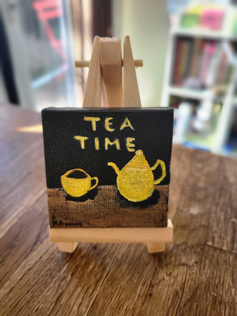 Original mini canvas seascape painting tea time
