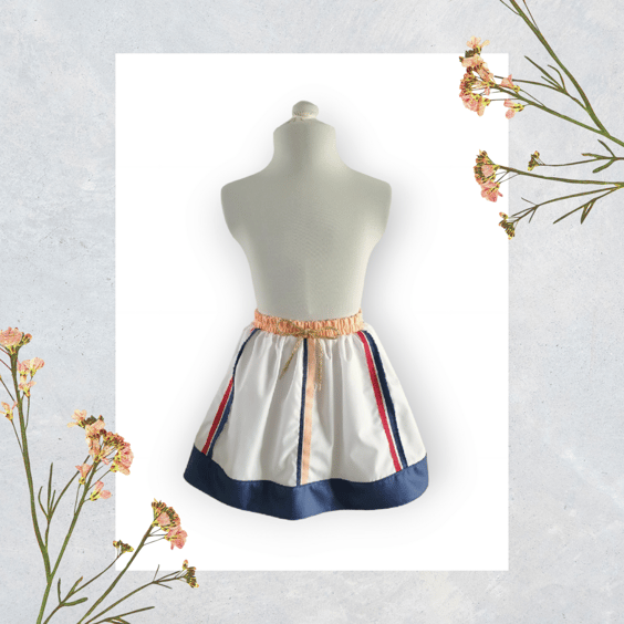 Red, White, Navy and Peach Colour Block Nautical Skirt. Age 4-6yrs