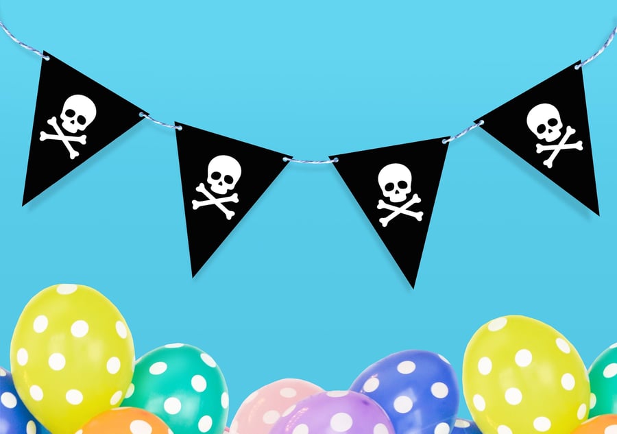 Pirate Flag Birthday Banner, Pirate Party Decorations, Skull Bunting