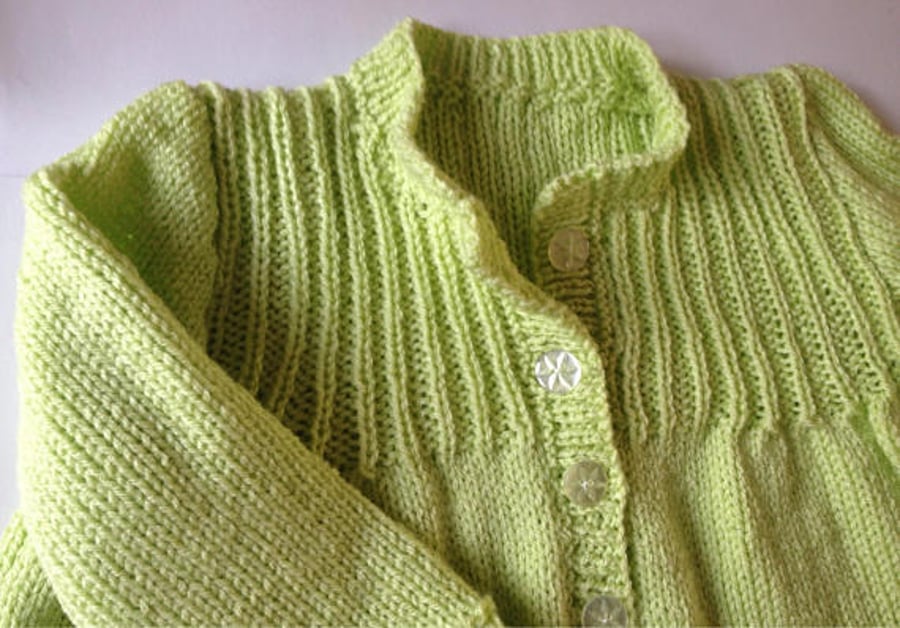 Girls lime green hand knitted cardigan 12m