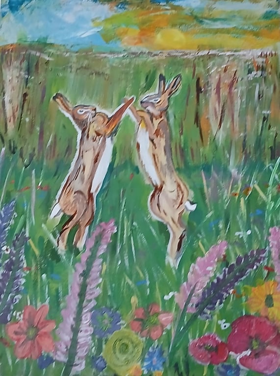 Boxing hares, Limited Edition A4 Print.