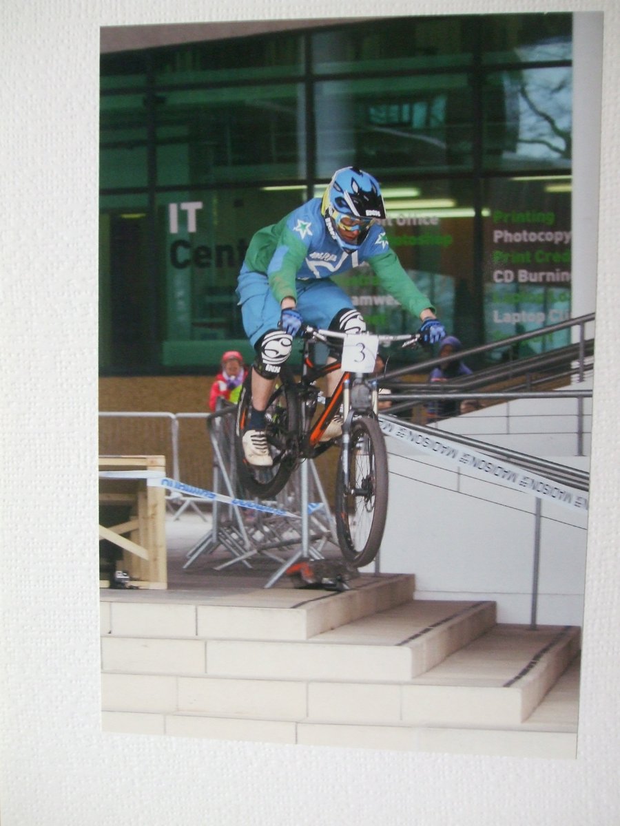 Photographic greetings card of No. 3 Urban Downhill Bike Racer.