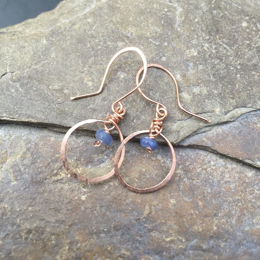 Rose gold earrings with blue sapphire gemstones, or sterling silver