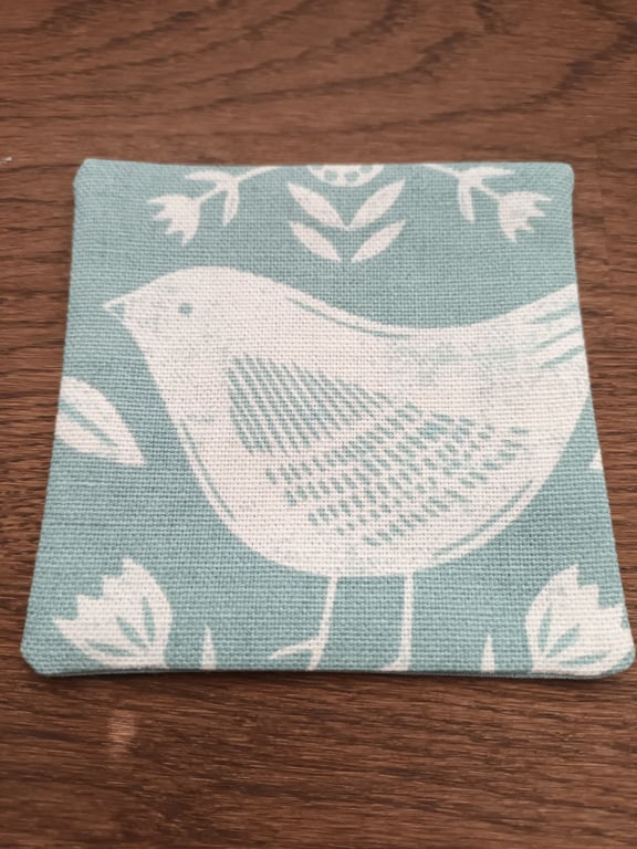 Seafoam Blue Drinks Coasters Pack of 2. Bird, Floral Scandi Style. Free Delivery