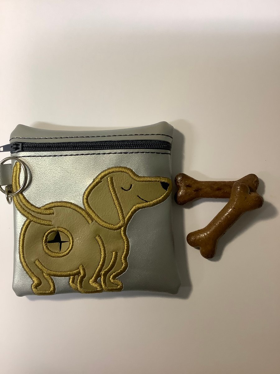 Attractive  Dachshund Embroidered Silver faux leather dog poo bag ,