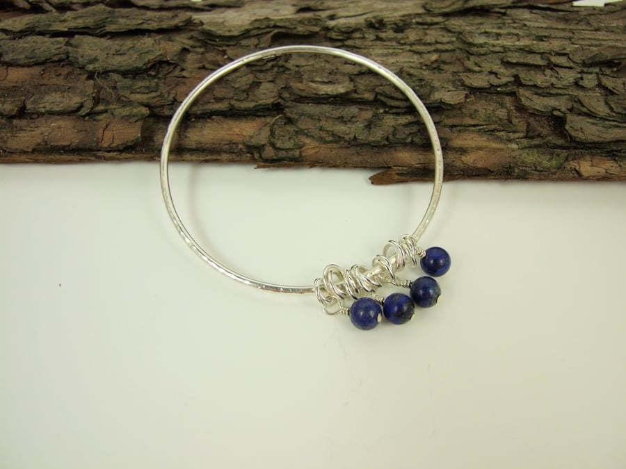 Sterling Silver and Lapis Lazuli Charm Bangle