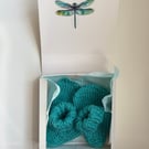 Baby gift set with booties and mittens blue green