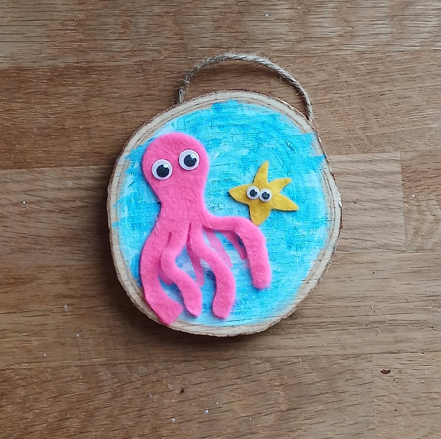 Wooden and fabric sea creatures wall art