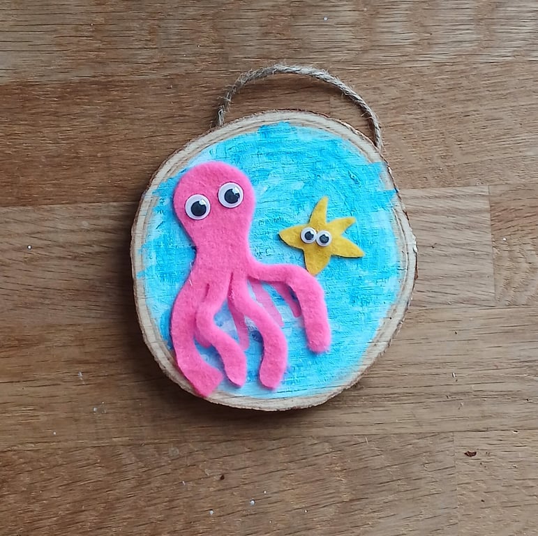 Wooden and fabric sea creatures wall art
