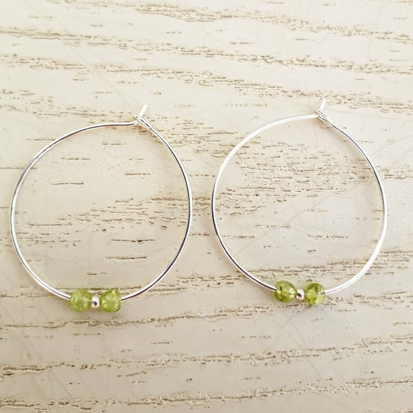 Peridot Hoop Earrings Sterling Silver August Birthday Gift