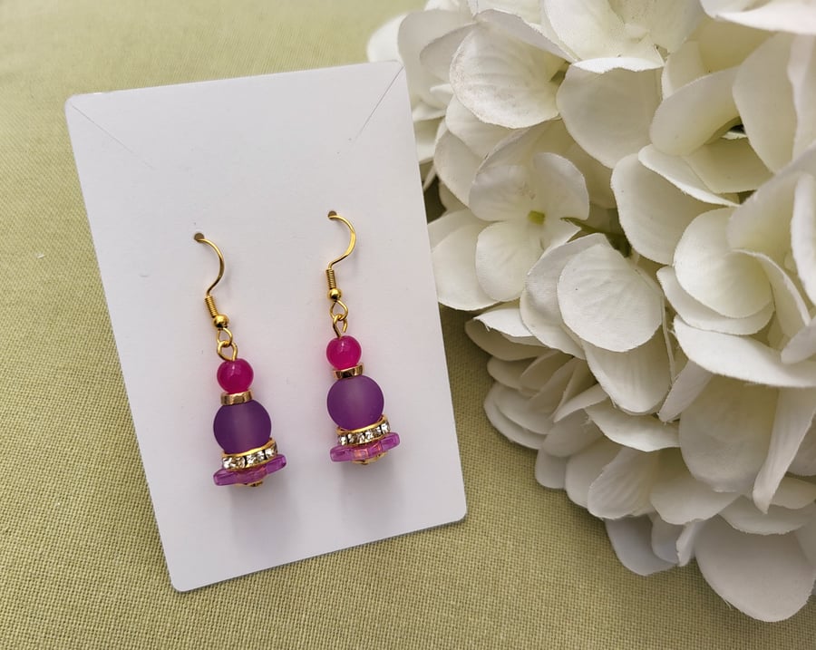 Dainty pink and purple dangle earrings 