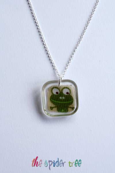 Mr Frog Pendant - Handmade Animal, Forest Resin Necklace, Green