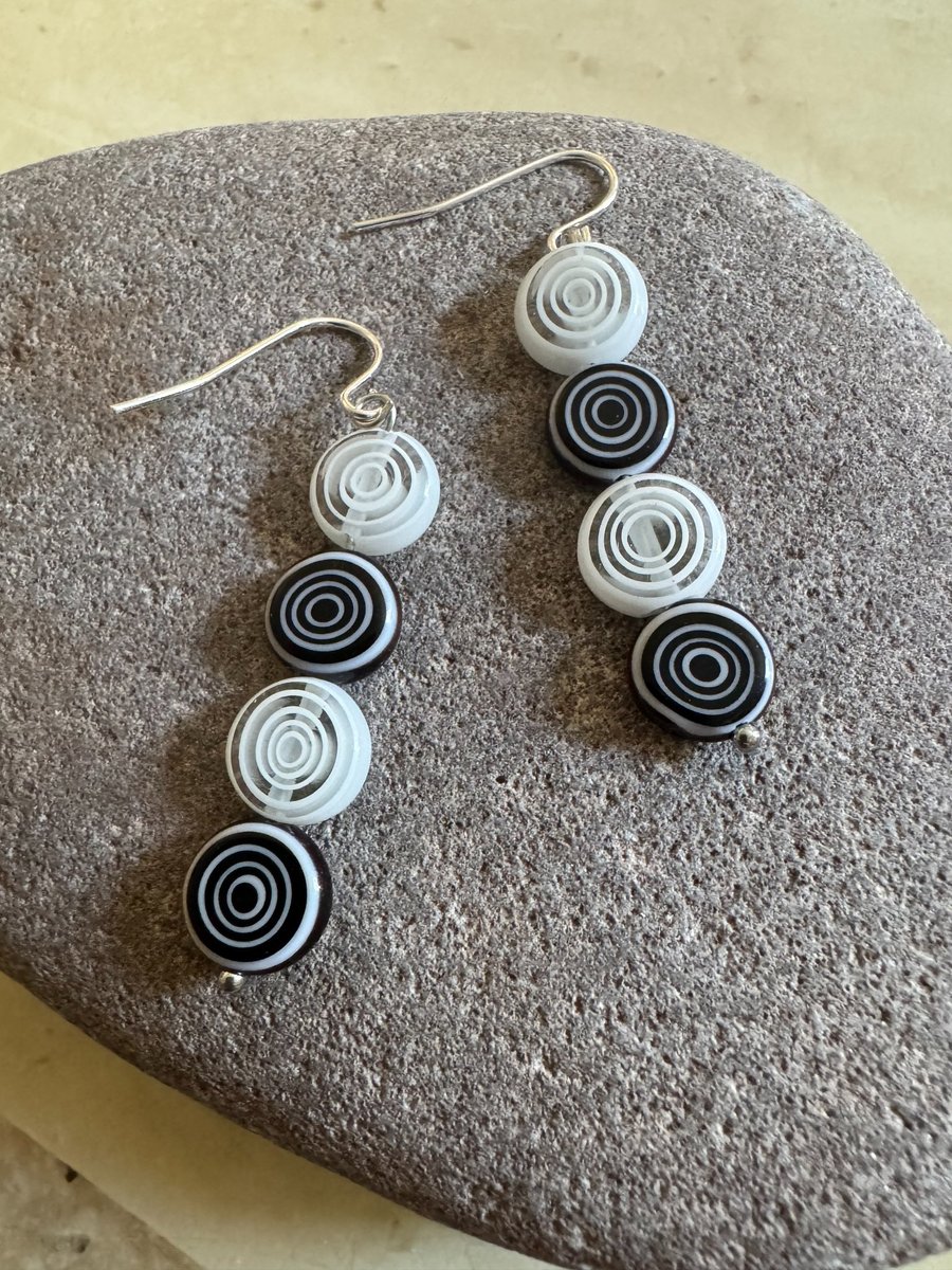 Handmade millefiori glass spiral BoHo dangle bead earrings