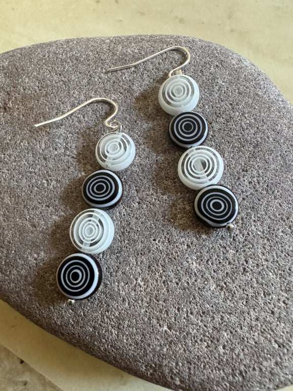 Handmade millefiori glass spiral BoHo dangle bead earrings