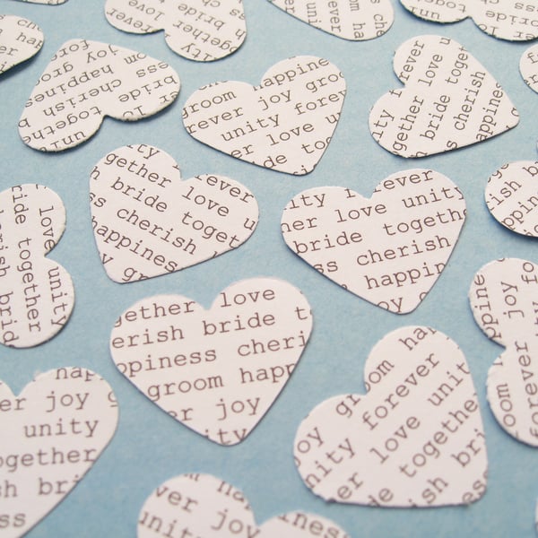 White Wedding Wording Heart Confetti, Wedding Decor, Bridal Shower, Engagement
