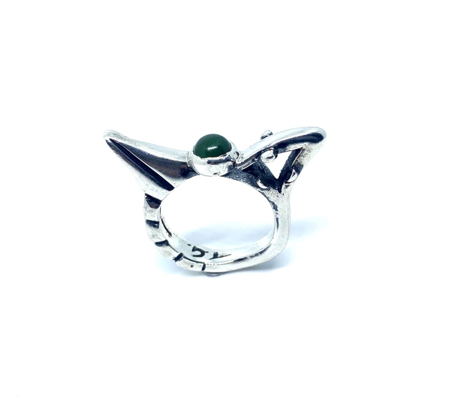 The Bird ring in sterling silver 925 and green iolite cabochon or with enamel