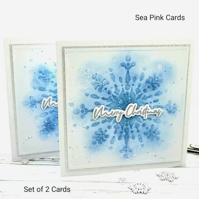 Snowflake Christmas Cards - set of 2 - embossed textured blank inside