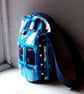 Textile handbag, patchwork and applique, in blue and turquoise - Image 4