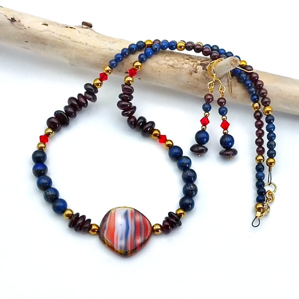 Lapis Lazuli & Garnet Necklace With Swarovski® Crystals, Summer Seconds Sale