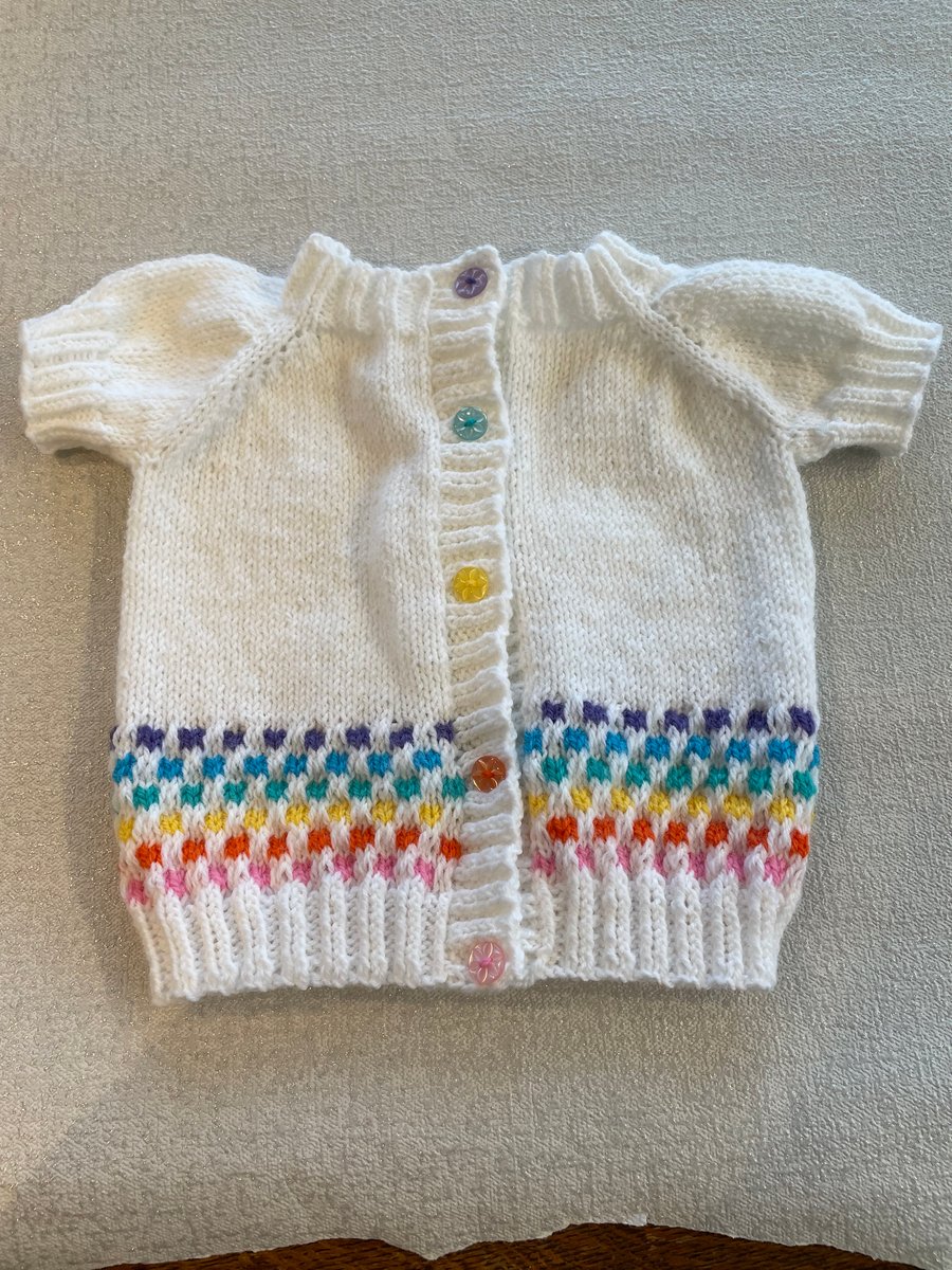 Short sleeve cardigan with rainbow coloured border