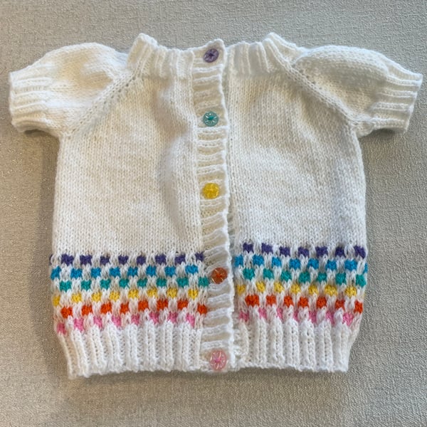 Short sleeve cardigan with rainbow coloured border