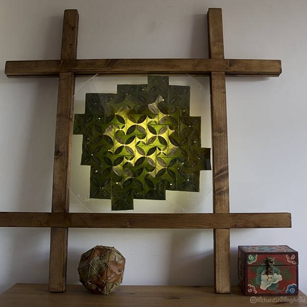 Square Escher Tessellation Pattern Kaleidoscopic Leaf Pane