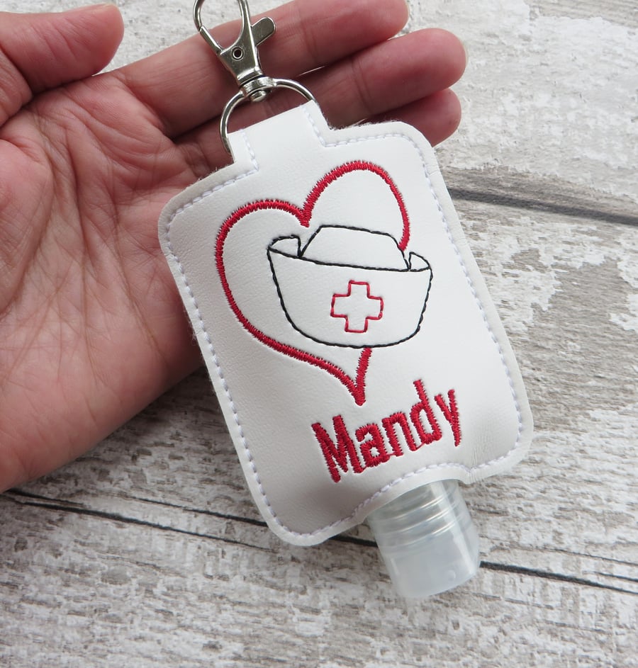 Embroidered Name Personalised Nurse Love Hand Sanitiser Gel Case