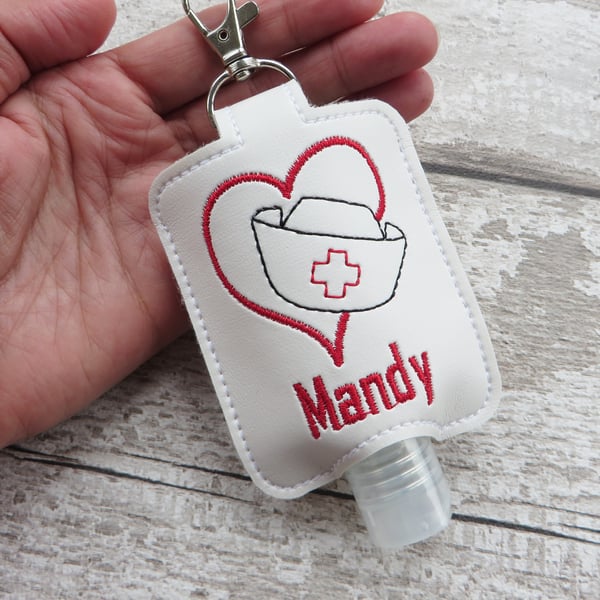 Embroidered Name Personalised Nurse Love Hand Sanitiser Gel Case