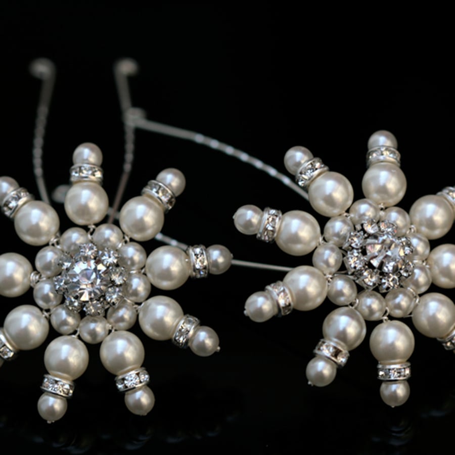 x2 Opis Rhinestone & Pearl Bridal Hair Pins