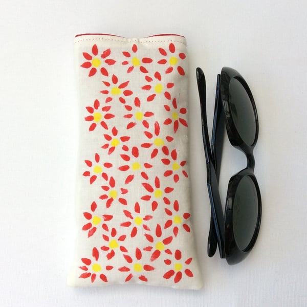 Glasses case, sunglasses case, phone sleeve, hand painted on cotton