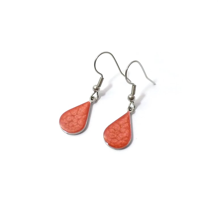 Bright Red teardrop earrings, small and colourful dainty earrings